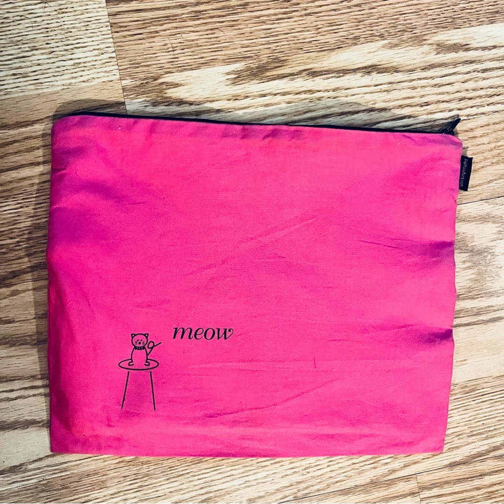 Kept Couture Large Pink W/Black Trim Cosmetic Accessories Bag W/Cat Meow Graphic